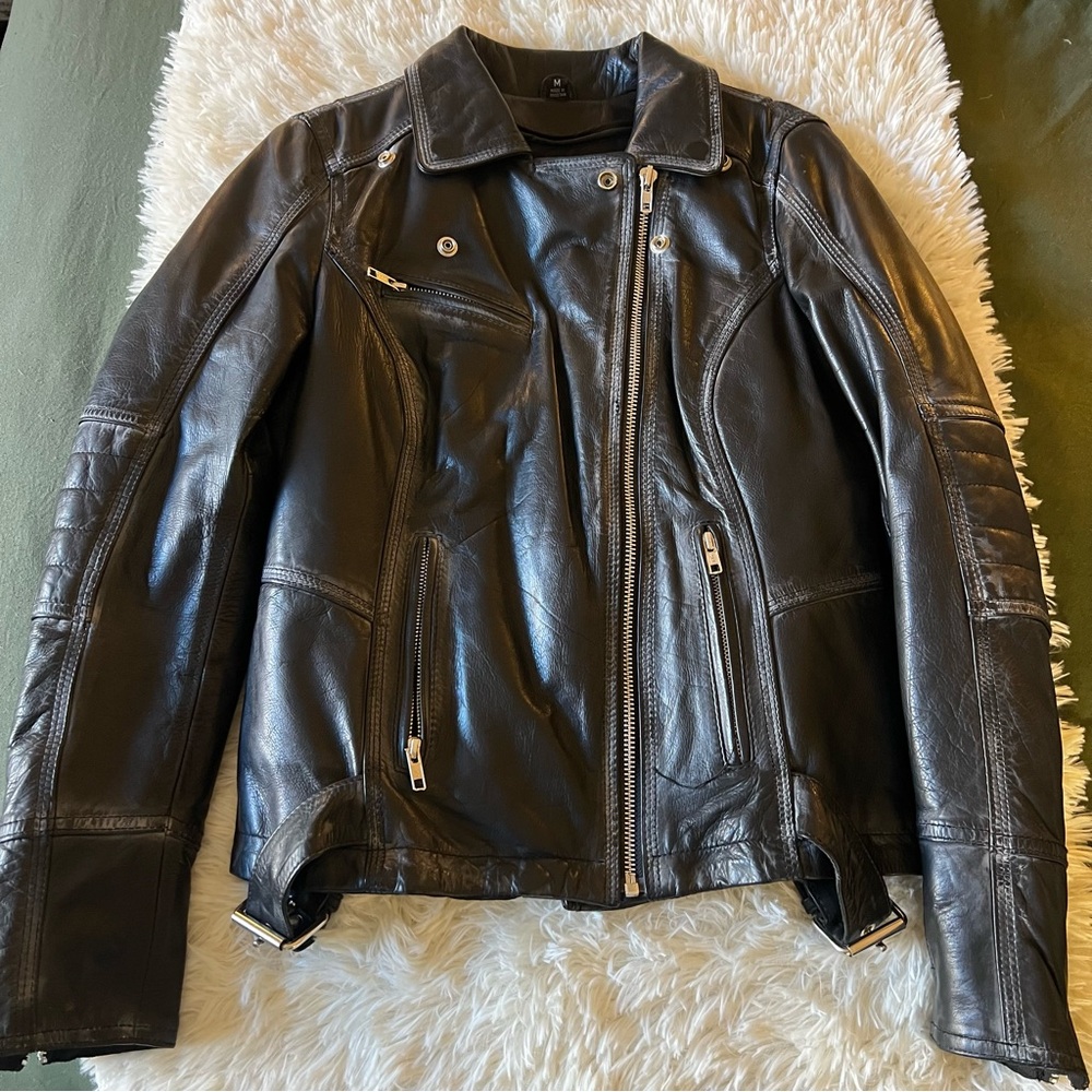 Women's Distressed Black Leather Motorcycle Biker Jacket